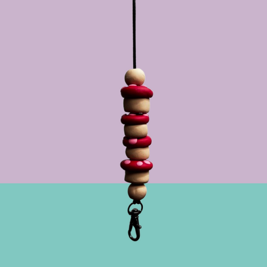 Whimsical Clay Mushroom Lanyard - Lulu